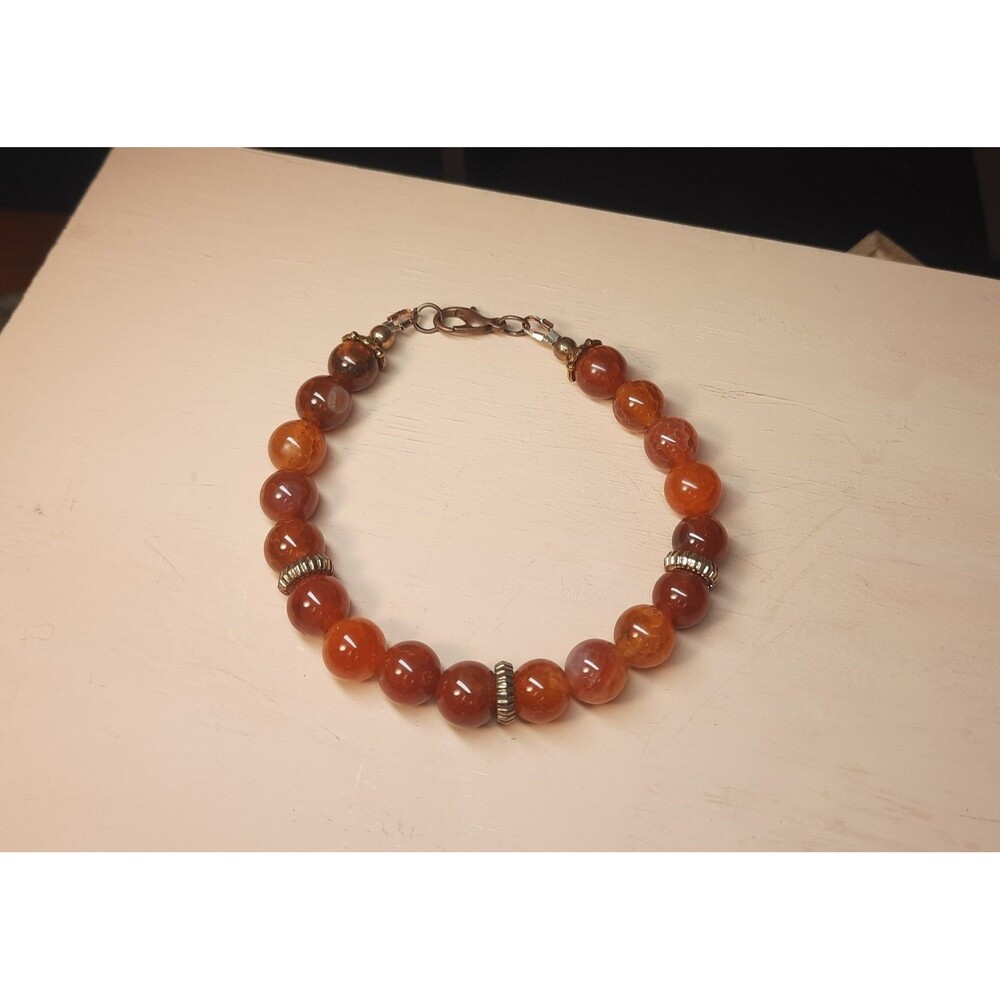 Handmade Semi Precious Stone Fire Dragon Vein Agate Beaded Bracelet - Picture 8 of 8